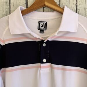 Footjoy Mens Polo Shirt Size XL White Blue Pink Colorblock Preppy Golf Active